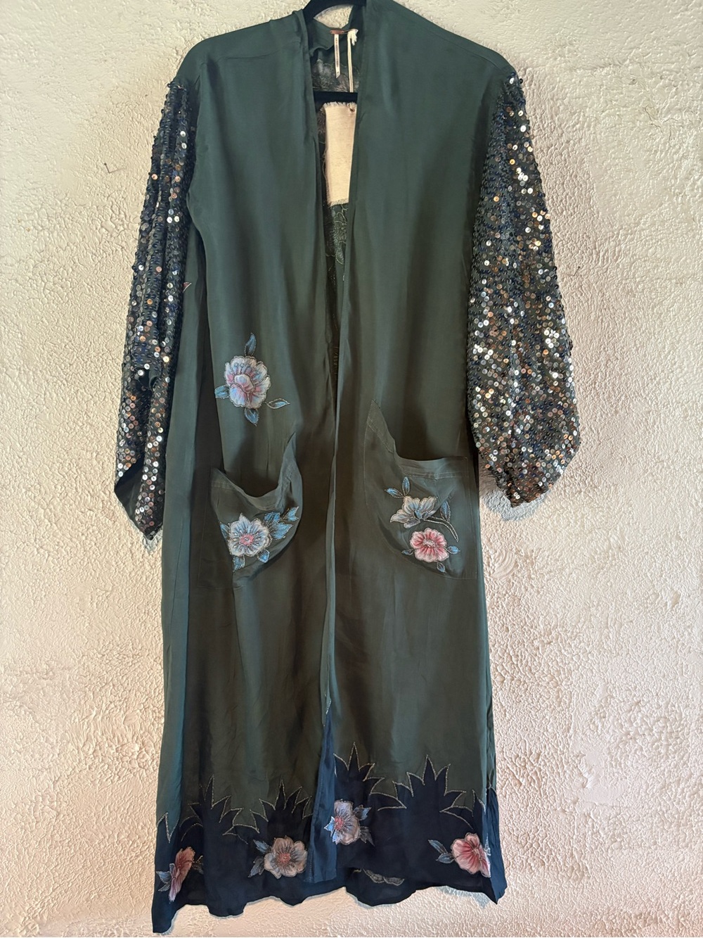 Free People Dark Green Sequined Kimono
